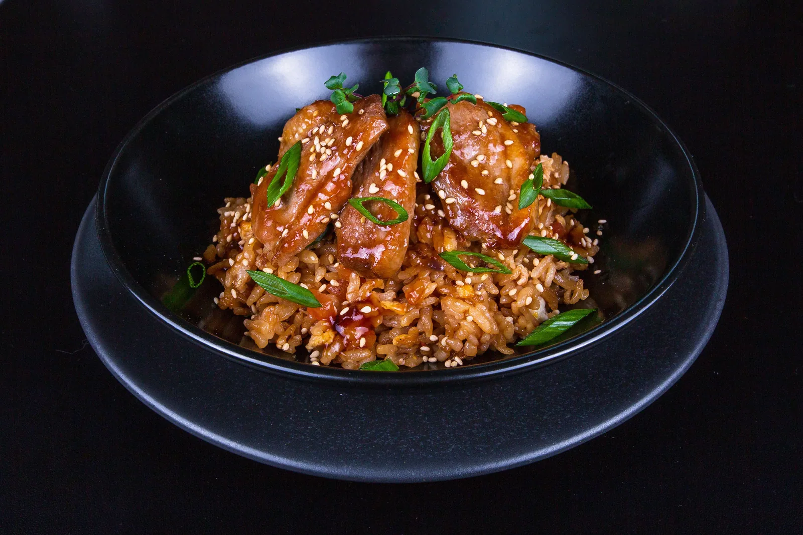 Hibachi chicken with rice and spring onion